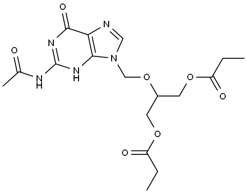 Acetamide, N-[6,9-dihydro-6-oxo-9-[[2-(1-oxopropoxy)-1-[(1-oxopropoxy)methyl]ethoxy]methyl]-1H-purin-2-yl]- Struktur