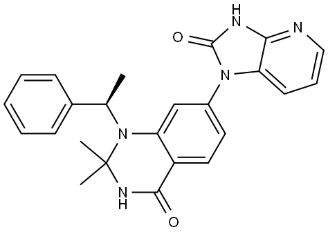 4(1H)-Quinazolinone, 7-(2,3-dihydro-2-oxo-1H-imidazo[4,5-b]pyridin-1-yl)-2,3-dihydro-2,2-dimethyl-1-[(1R)-1-phenylethyl]- Struktur