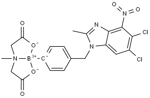 (T-4)-[N-[(Carboxy-κO)methyl]-N-methylglycinato(2-)-κN,κO][4-[(5,6-dichloro-2-methyl-4-nitro-1H-benzimidazol-1-yl)methyl]phenyl]boron Struktur