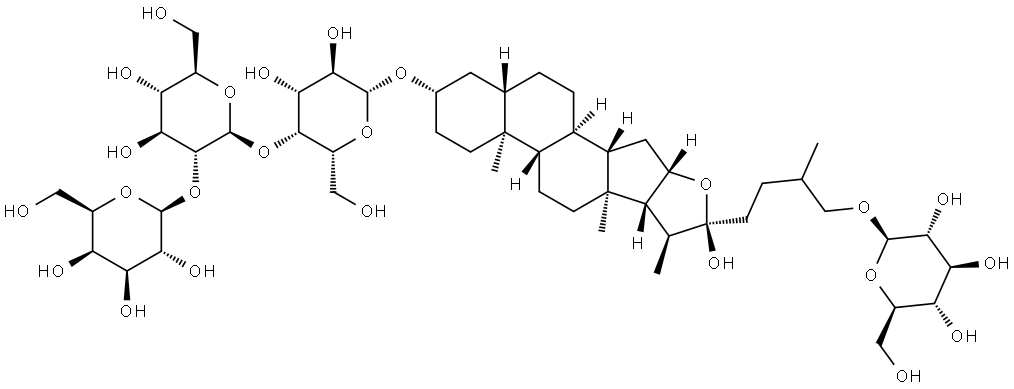 β-D-Galactopyranoside, (3β,5α,22α)-26-(β-D-glucopyranosyloxy)-22-hydroxyfurostan-3-yl O-β-D-galactopyranosyl-(1→2)-O-β-D-glucopyranosyl-(1→4)- Struktur