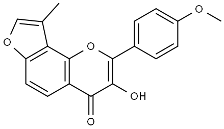 3-Hydroxy-2-(4-methoxyphenyl)-9-
methyl-4H-furo[2,3.-h]-1-benzopyran-4one Struktur