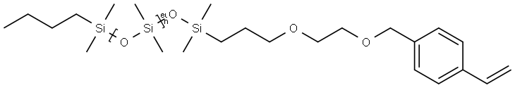 α-(butyldimethylsilyl)-ω-[[[3-[2-[(4-ethenylphenyl)methoxy]ethoxy]propyl]dimethylsilyl]oxy] poly[oxy(dimethylsilylene) Struktur