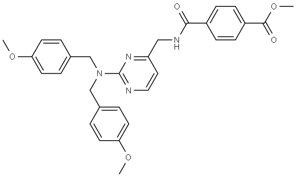 methyl 4-{[(2-(bis[(4-methoxyphenyl)methyl]amino)pyrimidin-4-yl)methyl]carbamoyl}benzoate Struktur