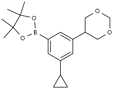 2-(3-cyclopropyl-5-(1,3-dioxan-5-yl)phenyl)-4,4,5,5-tetramethyl-1,3,2-dioxaborolane Struktur