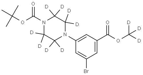 tert-butyl 4-(3-bromo-5-((methoxy-d3)carbonyl)phenyl)piperazine-1-carboxylate-2,2,3,3,5,5,6,6-d8 Struktur