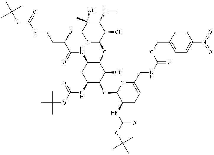 2’,3-(Boc-amino) N-Boc p-Nitrobenzyloxycarbonyl Des(2-hydroxyethyl) Plazomicin Struktur