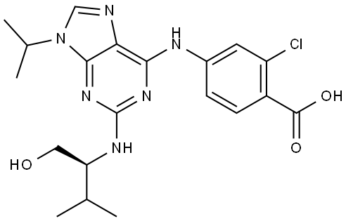 (2s)-2-[[6-[(3-CHLORO-4-CARBOXYPHENYL)AMINO]-9-(1-METHYLETHYL)-9H-PURIN-2-YL]AMINO]-3-METHYL-1-BUTANOL Struktur