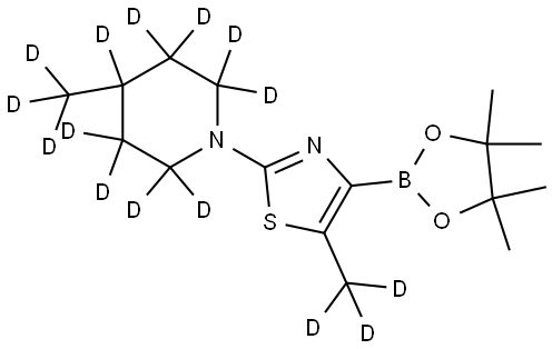 5-(methyl-d3)-2-(4-(methyl-d3)piperidin-1-yl-2,2,3,3,4,5,5,6,6-d9)-4-(4,4,5,5-tetramethyl-1,3,2-dioxaborolan-2-yl)thiazole Struktur