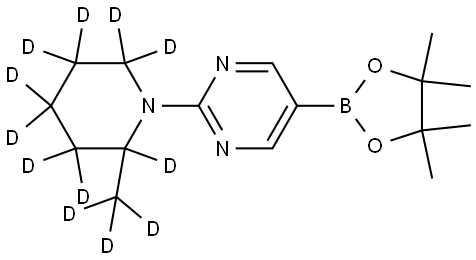 2-(2-(methyl-d3)piperidin-1-yl-2,3,3,4,4,5,5,6,6-d9)-5-(4,4,5,5-tetramethyl-1,3,2-dioxaborolan-2-yl)pyrimidine Struktur