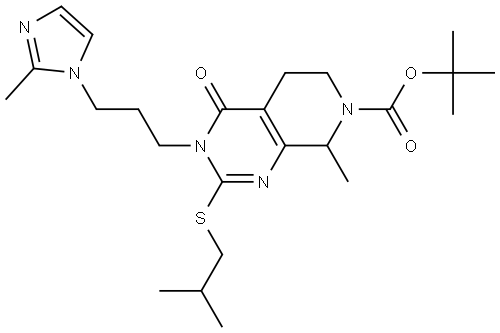 tert-butyl 2-(isobutylthio)-8-methyl-3-(3-(2-methyl-1H-imidazol-1-yl)propyl)-4-oxo-4,5,6,8-tetrahydropyrido[3,4-d]pyrimidine-7(3H)-carboxylate Struktur