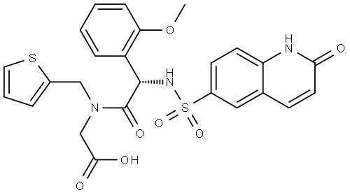 ProductEnglishName:(S)-N-(2-(2-Methoxyphenyl)-2-((2-oxo-1,2-dihydroquinoline)-6-sulfonamido)acetyl)-N-(thiophen-2-ylmethyl)glycine Struktur