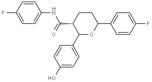 2H-Pyran-3-carboxamide, N,6-bis(4-fluorophenyl)tetrahydro-2-(4-hydroxyphenyl)-, (3R)- Struktur