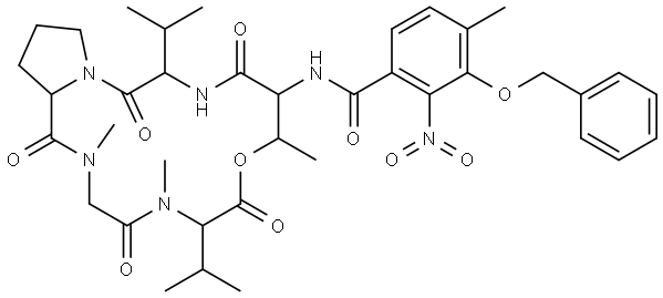 L-Valine, N-methyl-N-[N-methyl-N-[1-[N-[N-[4-methyl-2-nitro-3-(phenylmethoxy)benzoyl]-L-threonyl]-D-valyl]-L-prolyl]glycyl]-, ξ-lactone (9CI)