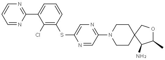 (3S,4S)-8-(5-((2-(iodo-l2-methyl)-3-(pyrimidin-2-yl)phenyl)thio)pyrazin-2-yl)-3-methyl-2-oxa-8-azaspiro[4.5]decan-4-amine Struktur