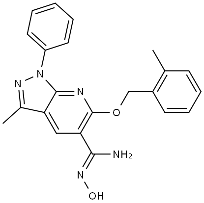 1H-Pyrazolo[3,4-b]pyridine-5-carboximidamide, N′-hydroxy-3-methyl-6-[(2-methylphenyl)methoxy]-1-phenyl-, [C(Z)]- Struktur