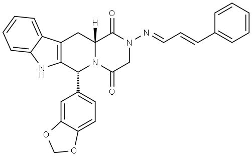 (6R,12aR)-6-(benzo[d][1,3]dioxol-5-yl)-2-(((1E,2E)-3-phenylallylyl)amino)-2,3,6,7,12,12a-hexahydropyrazino[1',2':1,6]pyrido[3,4-b]indole-1,4-dione Struktur