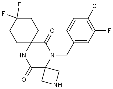 5-(4-chloro-3-fluorobenzyl)-10,10-difluoro-2,5,13-triazadispiro[3.2.57.24]tetradecane-6,14-dione Struktur