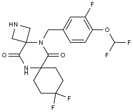 5-(4-(difluoromethoxy)-3-fluorobenzyl)-10,10-difluoro-2,5,13-triazadispiro[3.2.57.24]tetradecane-6,14-dione Struktur