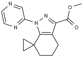 methyl 1'-(pyrazin-2-yl)-1',4',5',6'-tetrahydrospiro[cyclopropane-1,7'-indazole]-3'-carboxylate Struktur