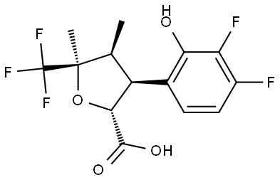 rac-(2R,3S,4S,5R)-3-(3,4-difluoro-2-hydroxyphenyl)-4,5-dimethyl-5-(trifluoromethyl)tetrahydrofuran-2-carboxylic acid Struktur