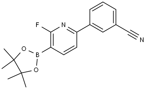 3-(6-fluoro-5-(4,4,5,5-tetramethyl-1,3,2-dioxaborolan-2-yl)pyridin-2-yl)benzonitrile Struktur