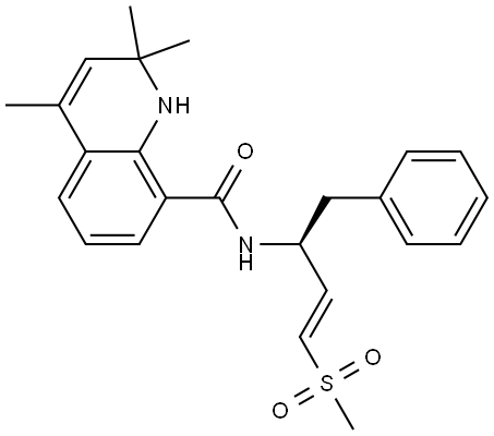 8-Quinolinecarboxamide, 1,2-dihydro-2,2,4-trimethyl-N-[(1S,2E)-3-(methylsulfonyl)-1-(phenylmethyl)-2-propen-1-yl]- Struktur