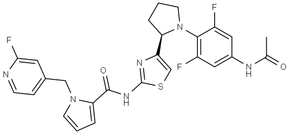 N-[4-[(2R)-1-(4-acetamido-2,6-difluoro-phenyl)pyrrolidin-2-yl]thiazol-2-yl]-1-[(2-fluoro-4-pyridyl)methyl]pyrrole-2-carboxamide Struktur