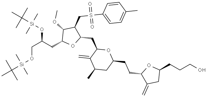 3-((2S,5S)-5-(2-((2S,4R,6R)-6-(((2S,3S,4R,5R)-5-((S)-2,3-bis((tert-butyldimethylsilyl)oxy)propyl)-4-methoxy-3-(tosylmethyl)tetrahydrofuran-2-yl)methyl)-4-methyl-5-methylenetetrahydro-2H-pyran-2-yl)ethyl)-4-methylenetetrahydrofuran-2-yl)propan-1-ol