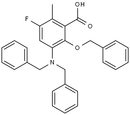 Benzoic acid, 3-[bis(phenylmethyl)amino]-5-fluoro-6-methyl-2-(phenylmethoxy)- Struktur