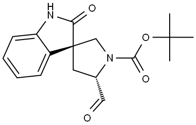 Spiro[3H-indole-3,3′-pyrrolidine]-1′-carboxylic acid, 5′-formyl-1,2-dihydro-2-oxo-, 1,1-dimethylethyl ester, (3R,5′S)- Struktur