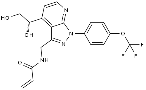 N-({4-[(1S)-1,2-dihydroxyethyl]-1-[4-(trifluoromethoxy)phenyl]-1H-pyrazolo[3,4-b]pyridin-3-yl}methyl)prop-2-enamide Struktur