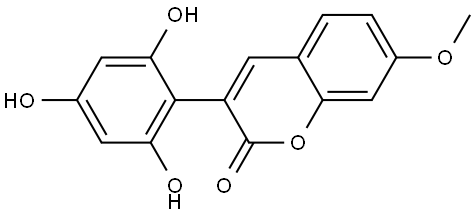 2H-1-Benzopyran-2-one, 7-methoxy-3-(2,4,6-trihydroxyphenyl)- Struktur