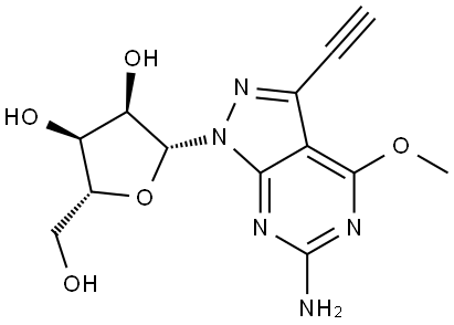 6-Amino-3-ethynyl-4-methoxy-1-(b-D-ribofuranosyl)-1H-pyrazolo[3,4-d]pyrimidine Struktur