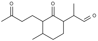 Cyclohexaneacetaldehyde, α,4-dimethyl-2-oxo-3-(3-oxobutyl)- Struktur