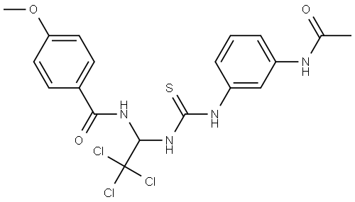 N(1-(((3-(ACETYLAMINO)ANILINO)CARBOTHIOYL)AMINO)-2,2,2-TRI-CL-ET)4-MEO-BENZAMIDE Struktur