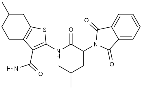 2-{[2-(1,3-DIOXO-1,3-DIHYDRO-2H-ISOINDOL-2-YL)-4-METHYLPENTANOYL]AMINO}-6-METHYL-4,5,6,7-TETRAHYDRO-1-BENZOTHIOPHENE-3-CARBOXAMIDE Struktur