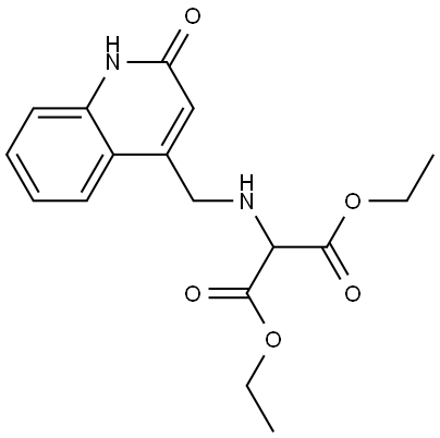 Propanedioic acid, 2-[[(1,2-dihydro-2-oxo-4-quinolinyl)methyl]amino]-, 1,3-diethyl ester Struktur