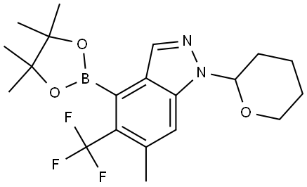 1H-Indazole, 6-methyl-1-(tetrahydro-2H-pyran-2-yl)-4-(4,4,5,5-tetramethyl-1,3,2-dioxaborolan-2-yl)-5-(trifluoromethyl)- Struktur