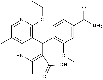 1,6-Naphthyridine-3-carboxylic acid, 4-[4-(aminocarbonyl)-2-methoxyphenyl]-5-ethoxy-1,4-dihydro-2,8-dimethyl- Struktur