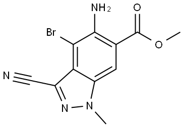 1H-Indazole-6-carboxylic acid, 5-amino-4-bromo-3-cyano-1-methyl-, methyl ester Struktur