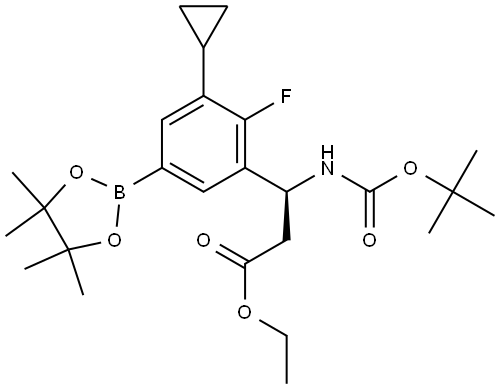 Benzenepropanoic acid, 3-cyclopropyl-β-[[(1,1-dimethylethoxy)carbonyl]amino]-2-fluoro-5-(4,4,5,5-tetramethyl-1,3,2-dioxaborolan-2-yl)-, ethyl ester, (βS)- Struktur