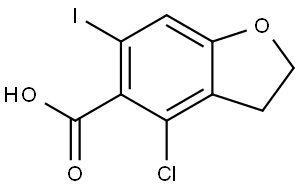 5-Benzofurancarboxylic acid, 4-chloro-2,3-dihydro-6-iodo- Struktur