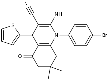 2-AMINO-1-(4-BROMOPHENYL)-7,7-DIMETHYL-5-OXO-4-(2-THIENYL)-1,4,5,6,7,8-HEXAHYDRO-3-QUINOLINECARBONITRILE Struktur