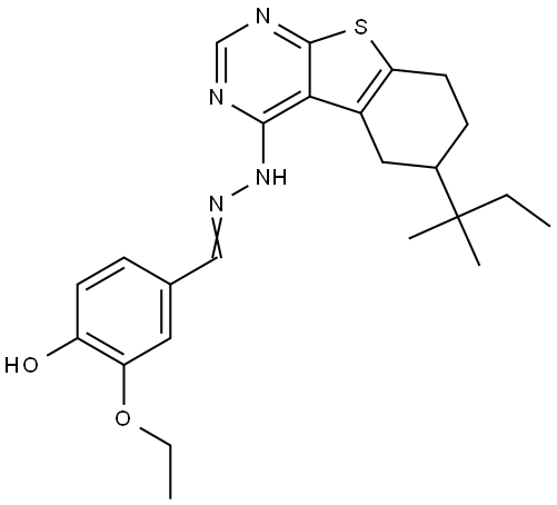 3-ETHOXY-4-HYDROXYBENZALDEHYDE (6-TERT-PENTYL-5,6,7,8-TETRAHYDRO[1]BENZOTHIENO[2,3-D]PYRIMIDIN-4-YL)HYDRAZONE Struktur