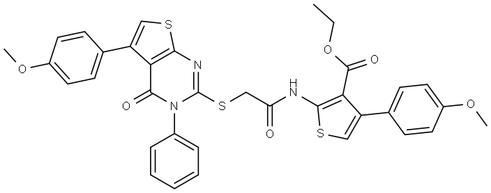 ETHYL 4-(4-METHOXYPHENYL)-2-[({[5-(4-METHOXYPHENYL)-4-OXO-3-PHENYL-3,4-DIHYDROTHIENO[2,3-D]PYRIMIDIN-2-YL]SULFANYL}ACETYL)AMINO]-3-THIOPHENECARBOXYLATE Struktur