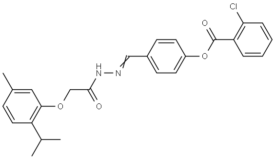 4-((2-(2-(2-ISOPROPYL-5-METHYLPHENOXY)AC)HYDRAZONO)ME)PH 2-CHLOROBENZOATE Struktur