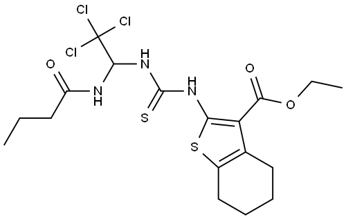 ETHYL 2-[({[1-(BUTYRYLAMINO)-2,2,2-TRICHLOROETHYL]AMINO}CARBOTHIOYL)AMINO]-4,5,6,7-TETRAHYDRO-1-BENZOTHIOPHENE-3-CARBOXYLATE Struktur