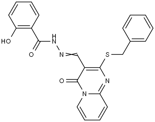 N'-{(E)-[2-(BENZYLSULFANYL)-4-OXO-4H-PYRIDO[1,2-A]PYRIMIDIN-3-YL]METHYLIDENE}-2-HYDROXYBENZOHYDRAZIDE Struktur