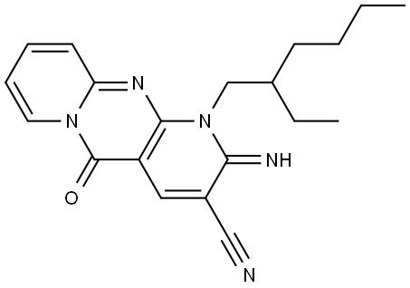 1-(2-ETHYLHEXYL)-2-IMINO-5-OXO-1,5-DIHYDRO-2H-DIPYRIDO[1,2-A:2,3-D]PYRIMIDINE-3-CARBONITRILE Struktur