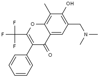 6-((DIMETHYLAMINO)ME)-7-HO-8-ME-3-PHENYL-2-(TRIFLUOROMETHYL)-4H-CHROMEN-4-ONE Struktur